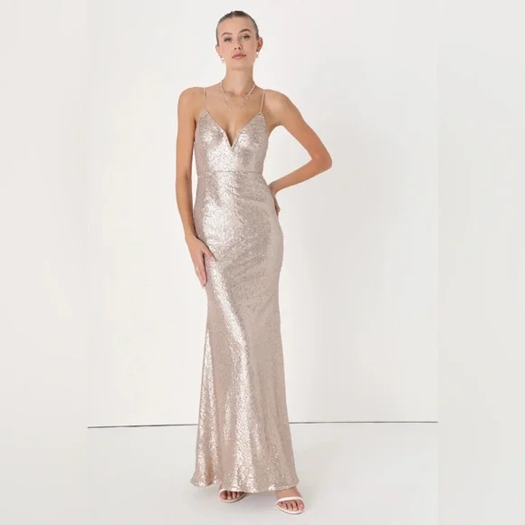 Lulus | Dresses | Lulus Spectacular Moment Rose Gold Mermaid Maxi Dress |  Poshmark
